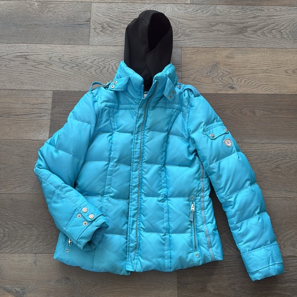 EDDIE BAUER Goose Down Turquoise Quilted  Puffer Ski Jacket w/Removable Insert-M - Picture 5 of 16